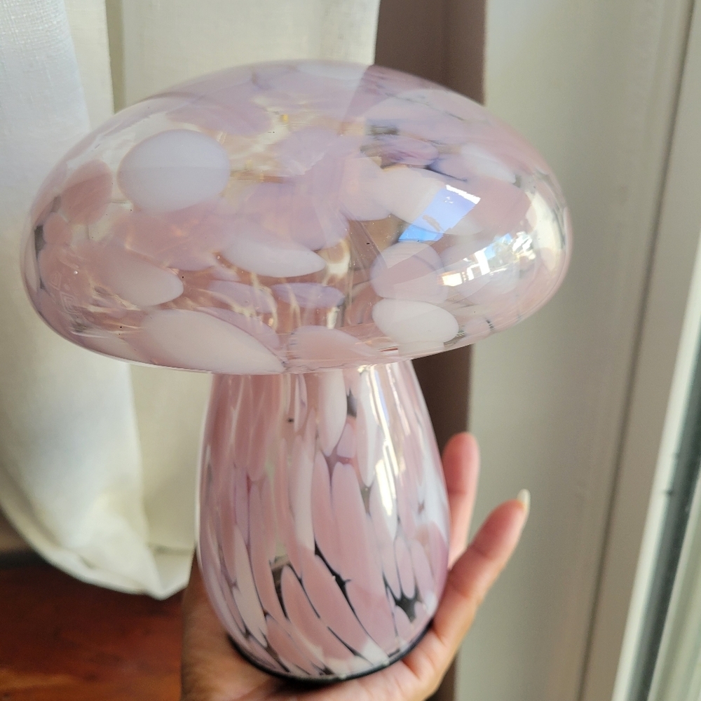 Home Decor Blush Pink & White Confetti Deco Glass Mushroom Lamp Light Up 6 - Picture 11 of 16